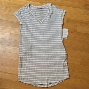 NWT | Athleta Gray and White Striped V-Neck Dress